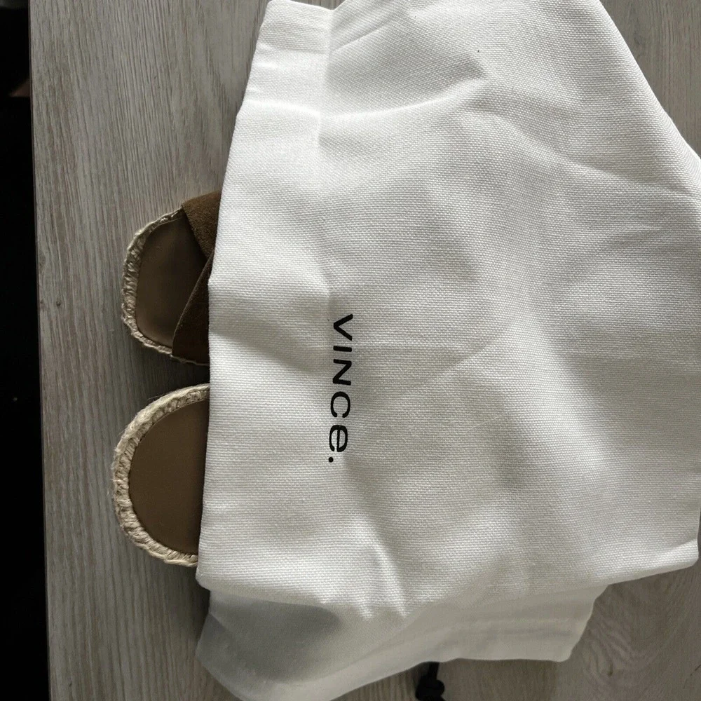 VINCE Gaelan‎ Olivewood Suede Espadrille Wedge Sandals Size 7.5 7 1/2